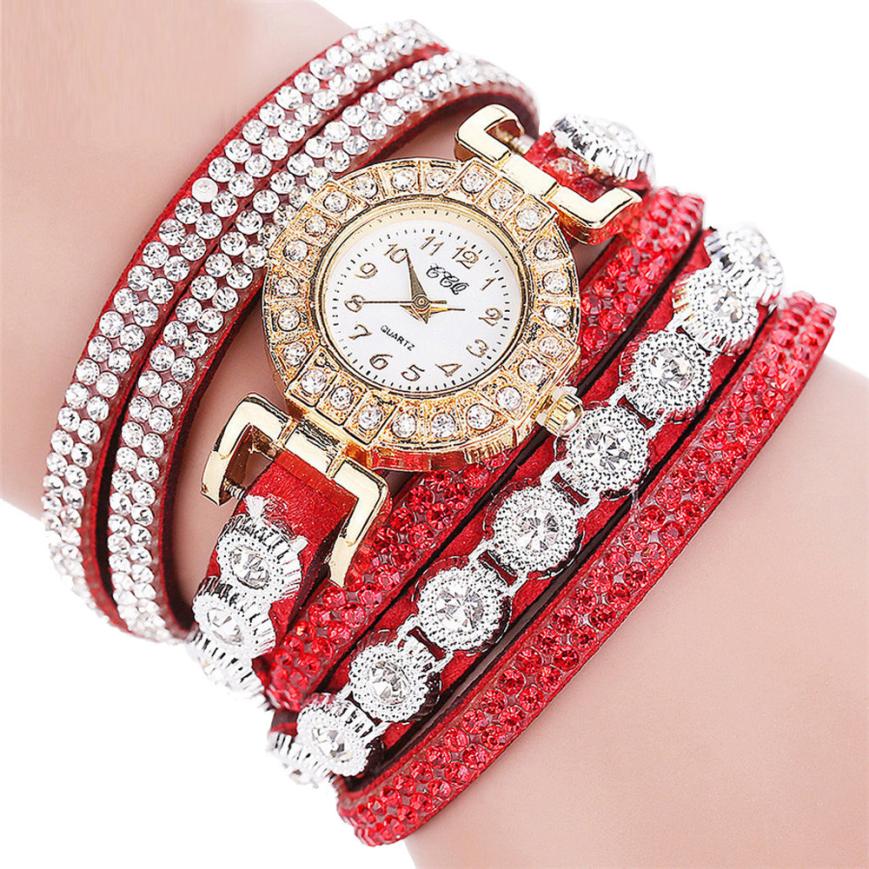 Relogio masculino Women Quartz Women PU Leather Rhinestone Watch Bracelet Watches Image