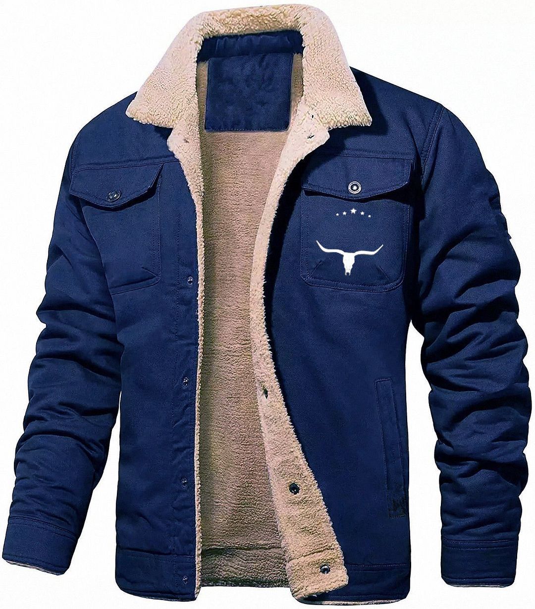 Men's Fleece-lined Cotton Casual Jacket Winter Lapel Single Breasted Warm Outerwear Image