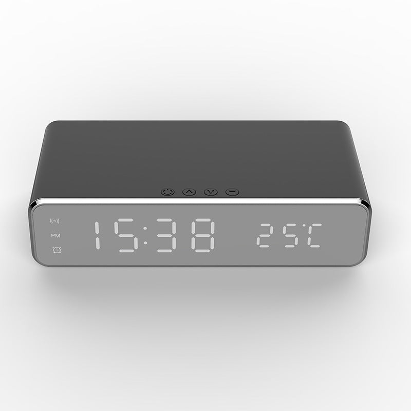 LED Electric Alarm Clock With Wireless Charger Desktop Digital Despertador Thermometer Clock HD Mirror Clock Watch Table Decor Image