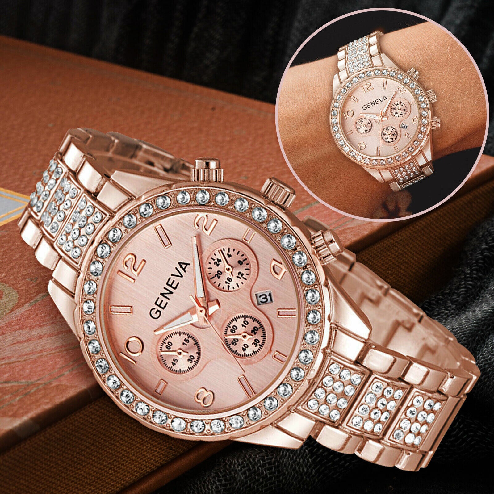 Women Classic Stainless Steel Crystal Quartz Round Analog Wrist Watch For Women Image