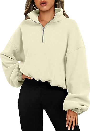 Loose Sport Pullover Hoodie Women Winter Solid Color Zipper Stand Collar Sweatshirt Thick Warm Clothing Image