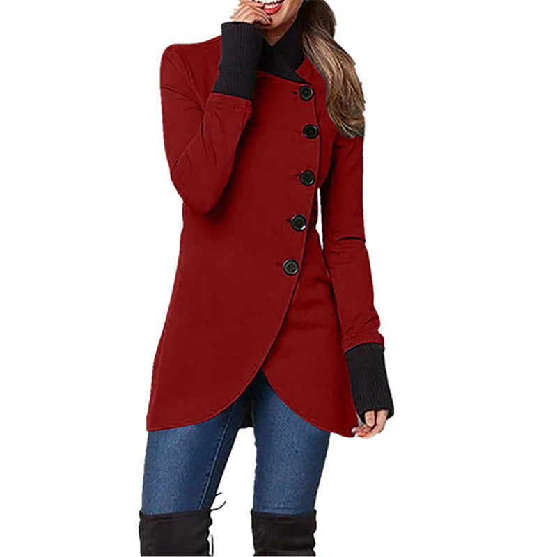 Single-breasted Panelled Hem Slit Long-sleeved Jacket Image