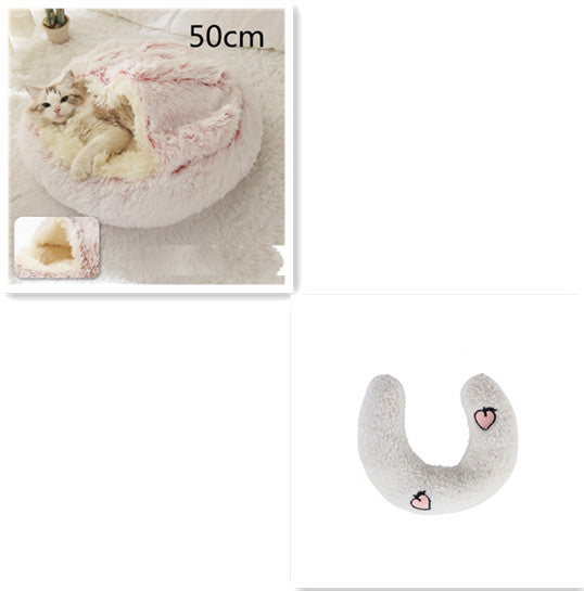 2 In 1 Dog And Cat Bed Pet Winter Bed Round Plush Warm Bed House Soft Long Plush Pets Bed Image