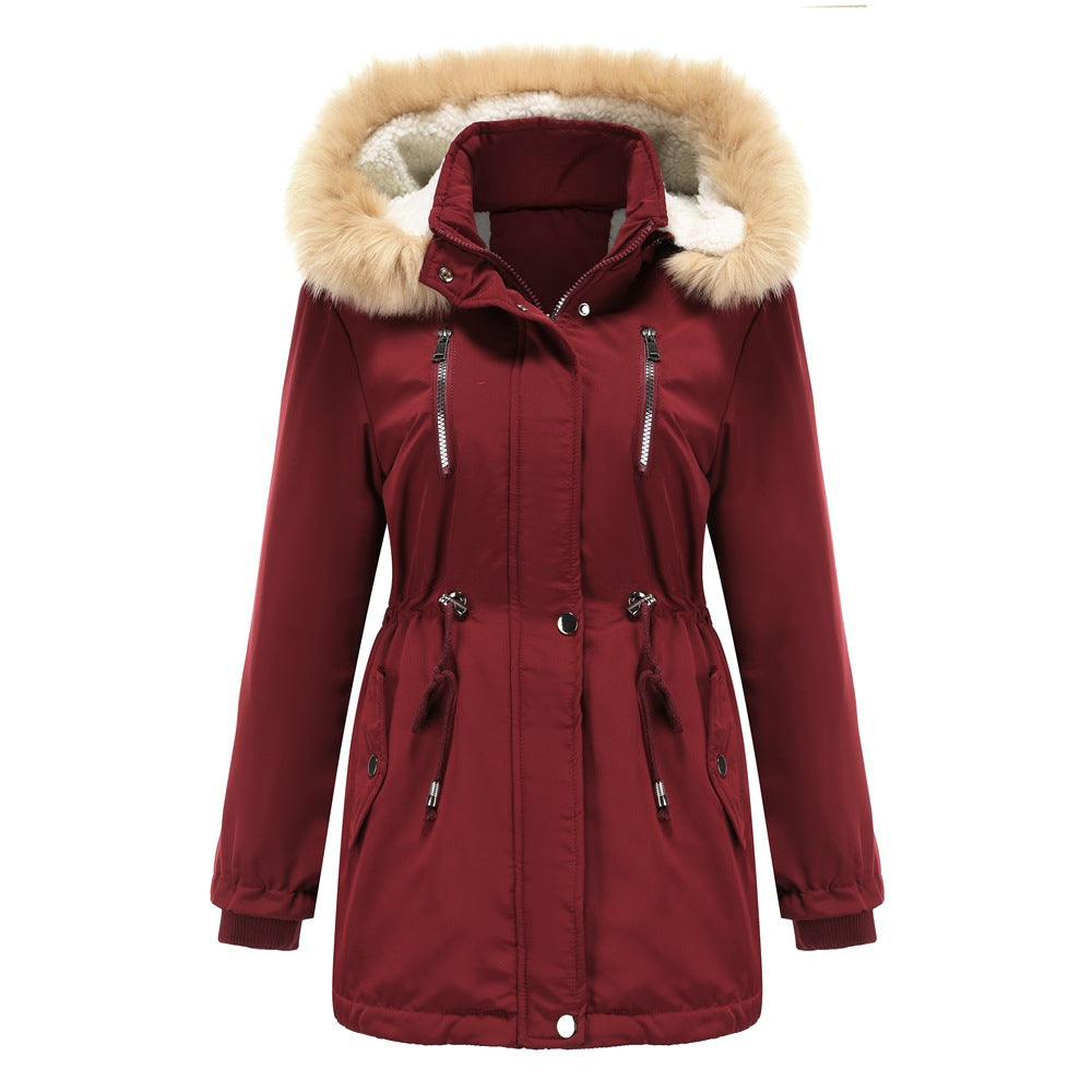 Thick Lamb Velvet Loose Ladies Cotton Jacket With Detachable Hood And Fleece Jacket Image