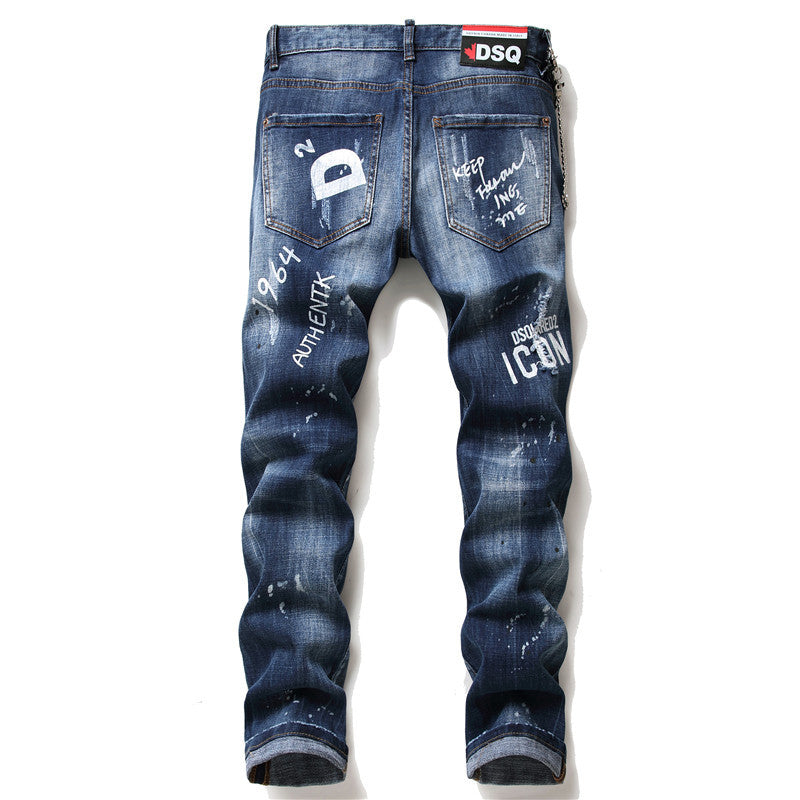 men jeans famous D2 Men slim jeans pants mens denim trousers zipper blue hole Pencil Pants Image