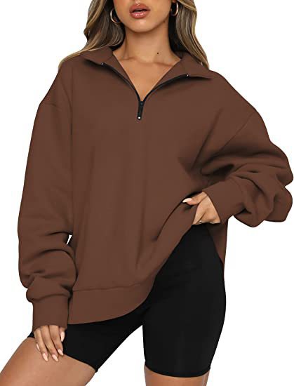 Women Sweatshirts Zip Turndown Collar Loose Casual Tops Clothes Image