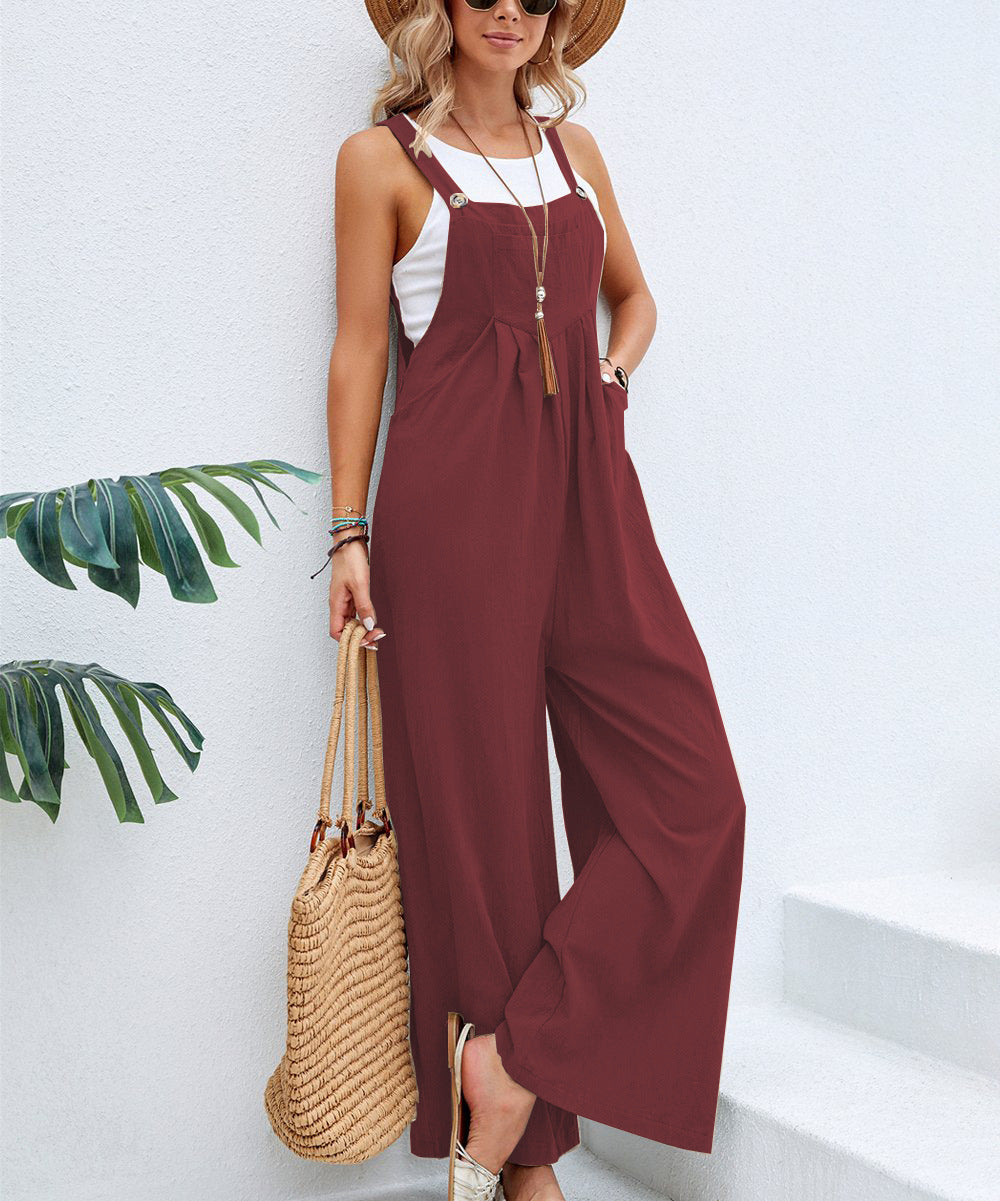 Women Long Bib Pants Overalls Casual Loose Rompers Jumpsuits With Pockets Image