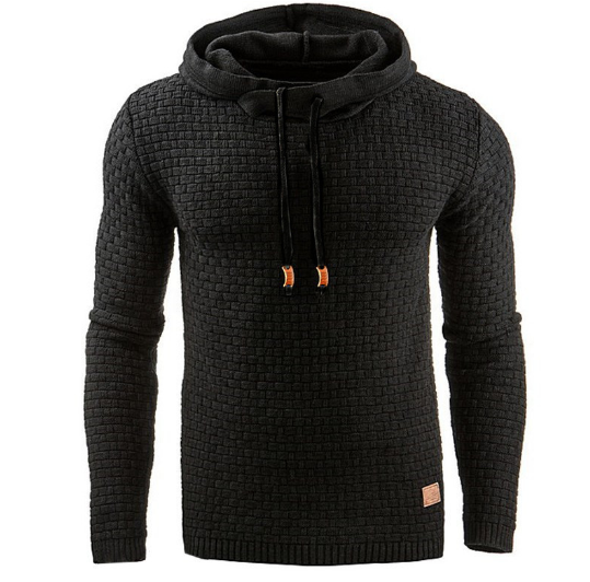 Men's Jacquard Sweater Long-sleeved Hoodie Warm Color Hooded Sweatshirt Jacket Image