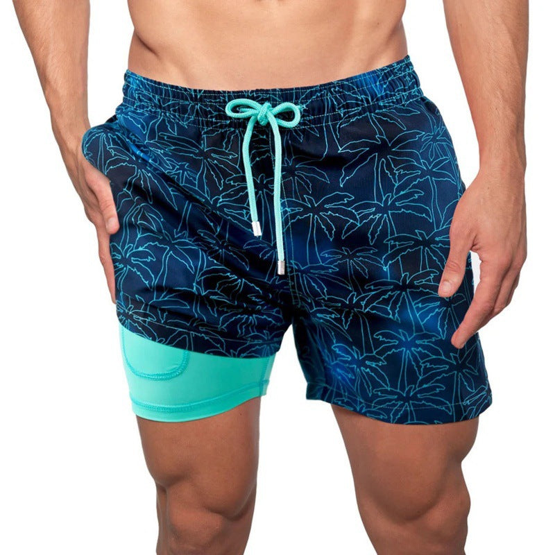 Men's Printed Beach Shorts Sports Double Layer Shorts Summer Image