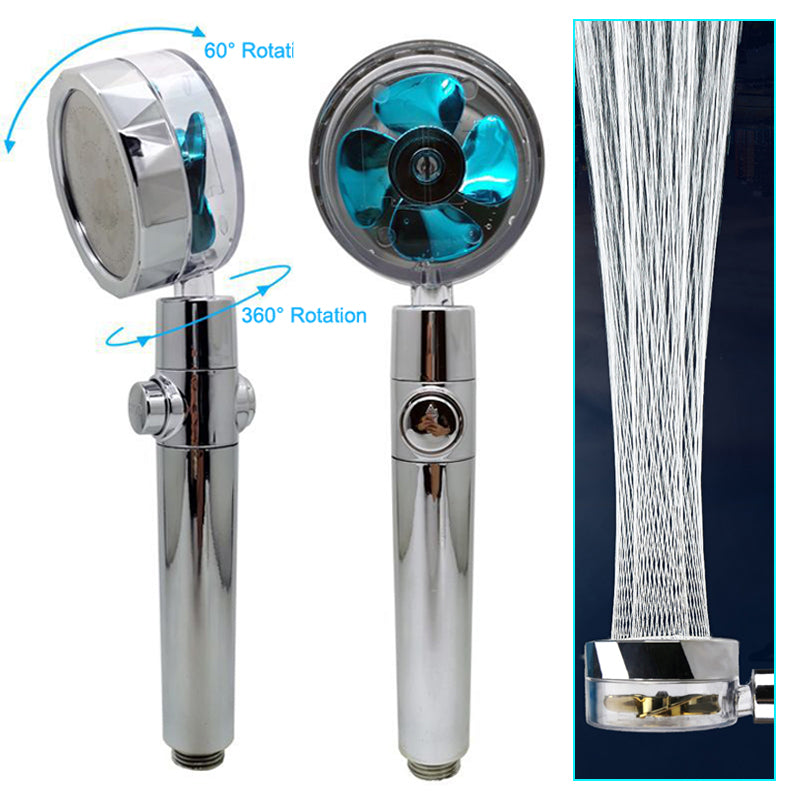 Propeller Driven Shower Head With Stop Button And Cotton Filter Turbocharged High Pressure Handheld Shower Nozzle Image