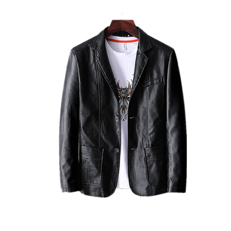 Leather Men's Autumn And Winter Jacket Thin Lapel Image