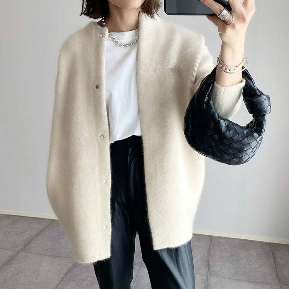 Loose Round Neck Single Breasted Cardigan Fashion Solid Color Coat Jacket Autumn And Winter Women's Clothing Image