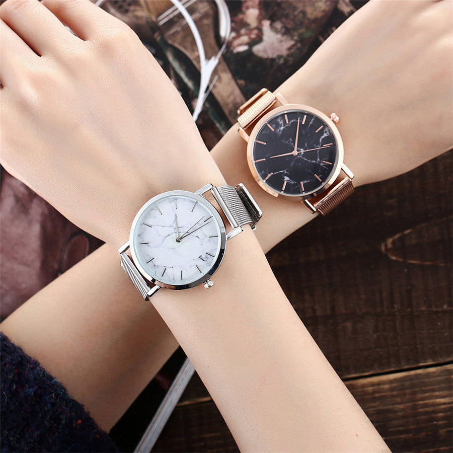 Vansvar fashion brand silver and gold mesh band creative marble wristwatch casual women quartz watches gift relogio feminino Image