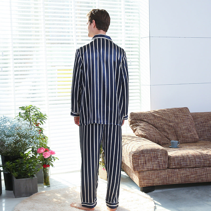 Fall men's simulated silk stripe pajamas men Image