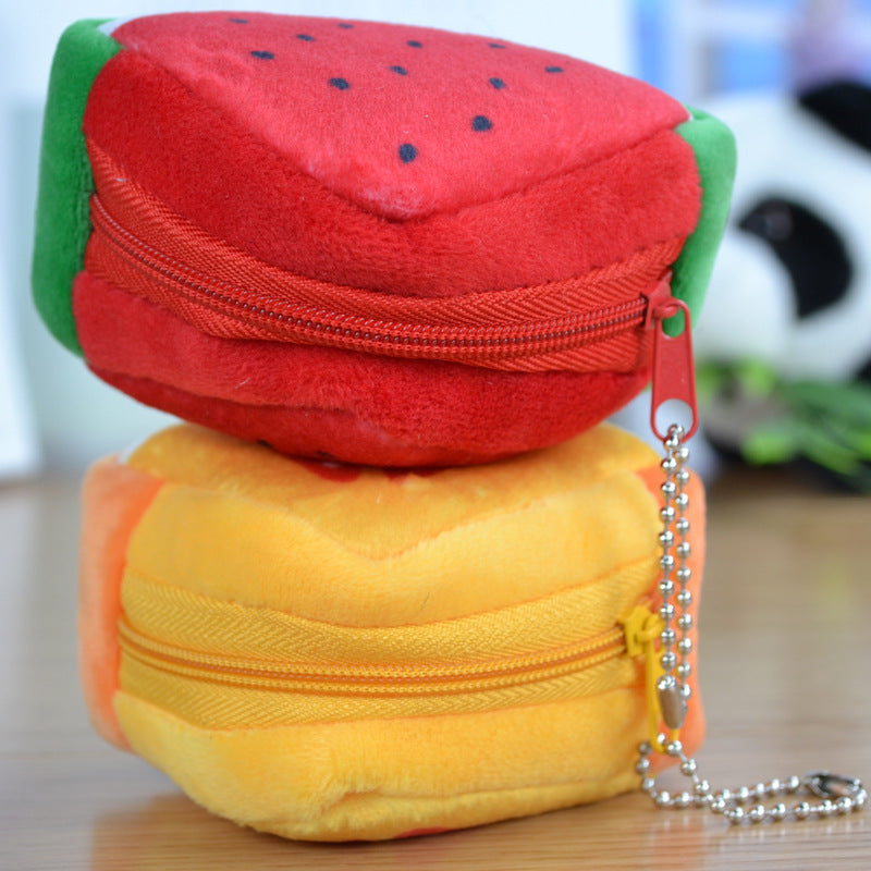 Children's Day Creative Gift Plush Solid Triangle Fruit Zero Wallet Coin Bag Key Bag Strap Image