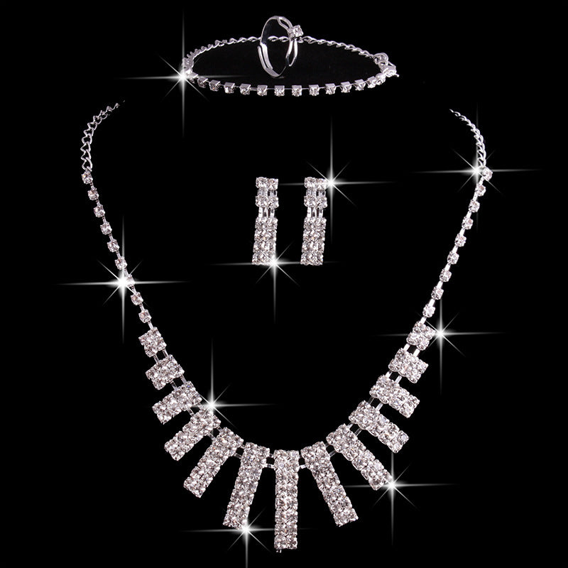 Hao Yue jewelry set, foreign trade explosion jewelry, bridal jewelry four sets, wedding match crystal jewelry set Image