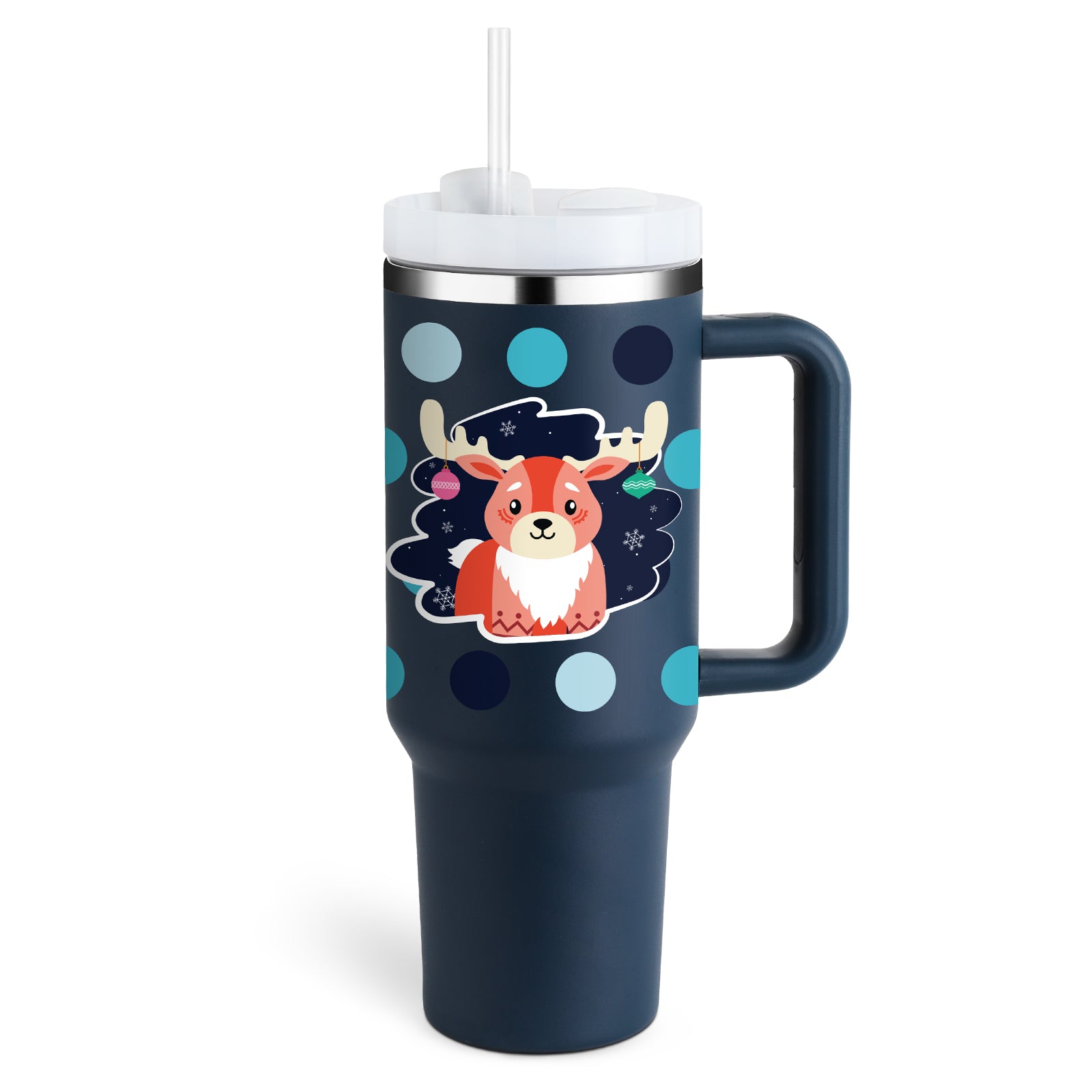 Christmas Thermal Mug 40oz Straw Coffee Insulation Cup With Handle Portable Car Stainless Steel Water Bottle LargeCapacity Travel BPA Free Thermal Mug Image