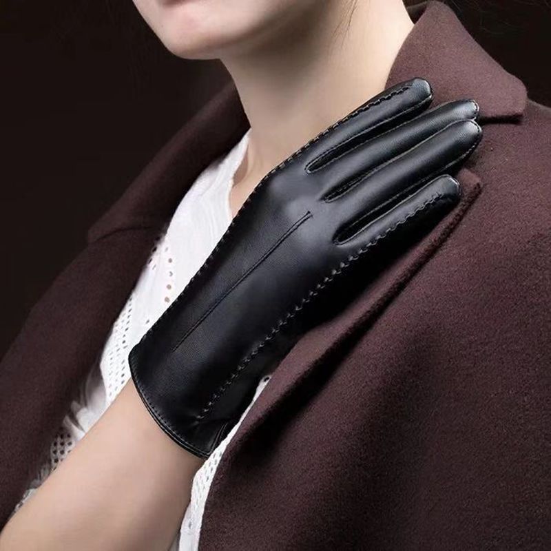 Lined warm PU leather gloves Image