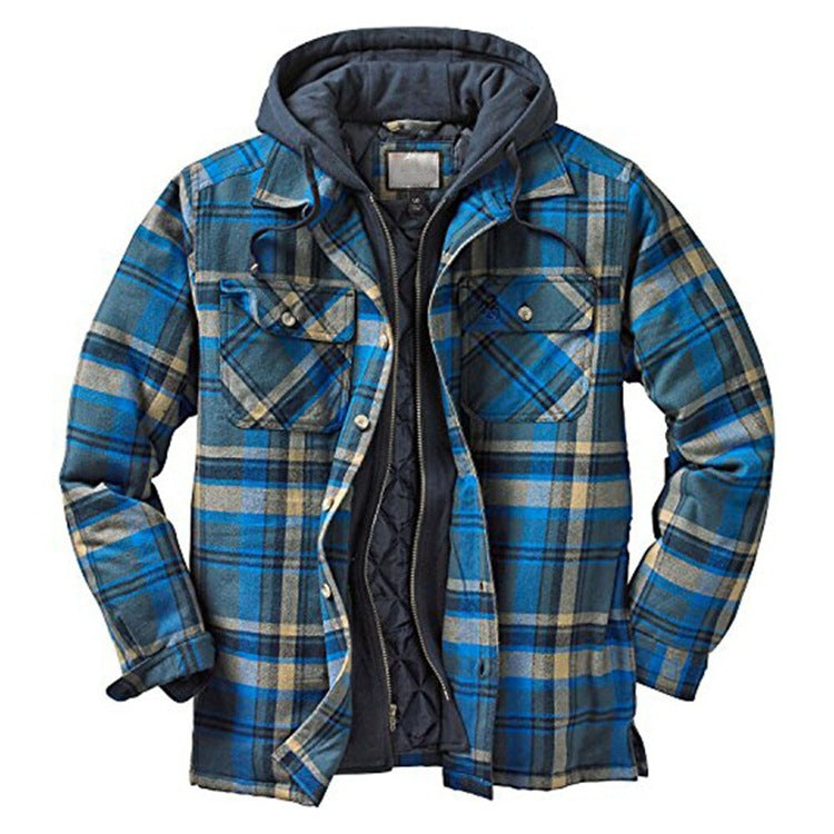 Thickened Cotton Padded Plaid Long Sleeve Loose Hooded Jacket Image