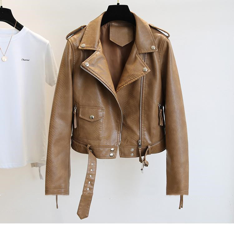 Women's Short Leather Jacket Spring And Autumn Image