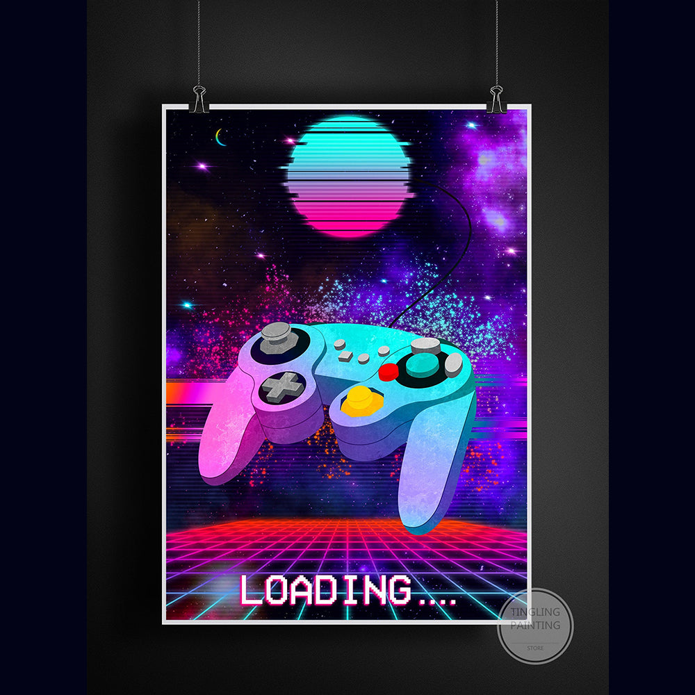 Retro Neon Game Poster Canvas Painting Image