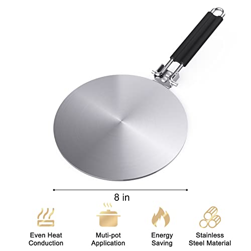 Heat Diffuser Simmer Ring Plate, Stainless Steel With Stainless Handle, Induction Adapter Plate For Gas Stove Glass Cooktop Converter, Flame Guard Induction Hob Pans, 7.5Inch & 8Inch & 9.25 Inch Image