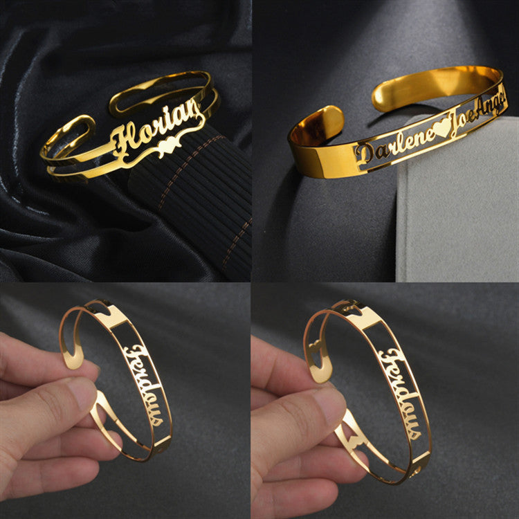 Customized Name Bracelet Personalized Custom Bangles Stainless Steel Jewelry Image