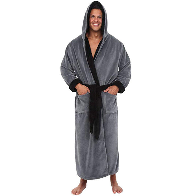 Men BathRobe Flannel Hooded Thick Casual Winter Image