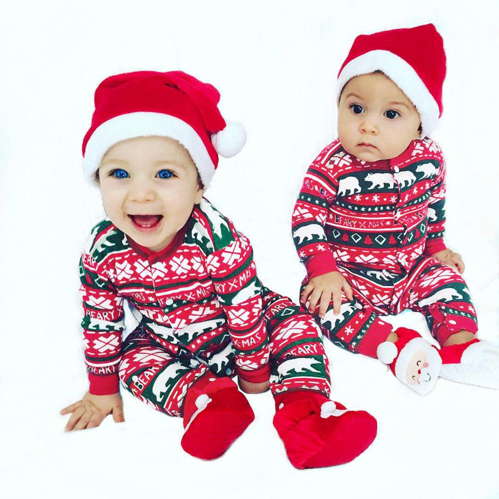 Infant Baby Boys Girls Christmas Santa XMAS Letter Plaid Romper Jumpsuit Outfits baby clothes winter clothe Image