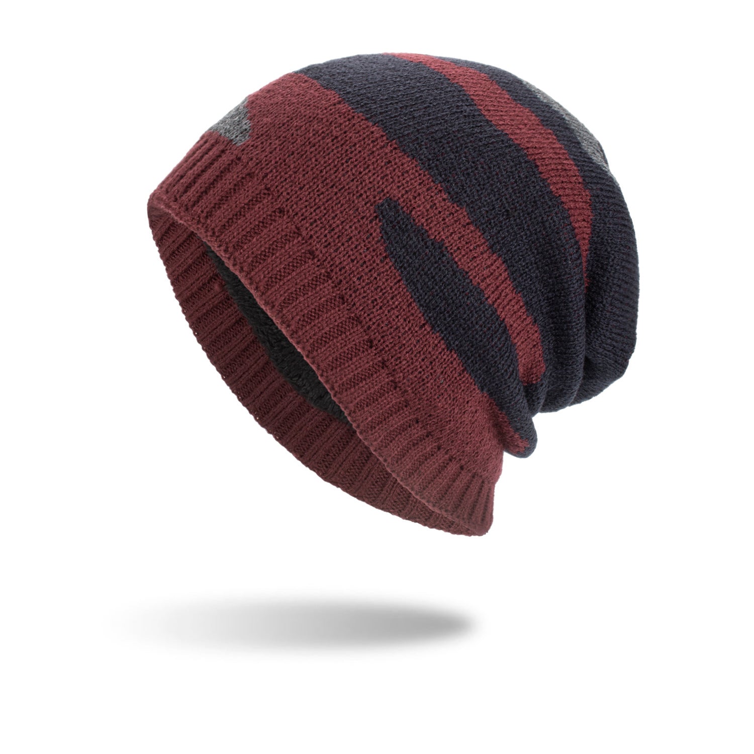 New Tricolor Striped Long Pullover Knit Beanie Image