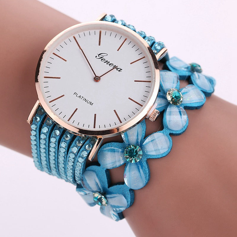 Fashion Geneva Flowers Watches Women Dress Elegant Quartz Bracelet Ladies Watch Crystal Diamond Wrist Watch Gift Reloj Mujer Image