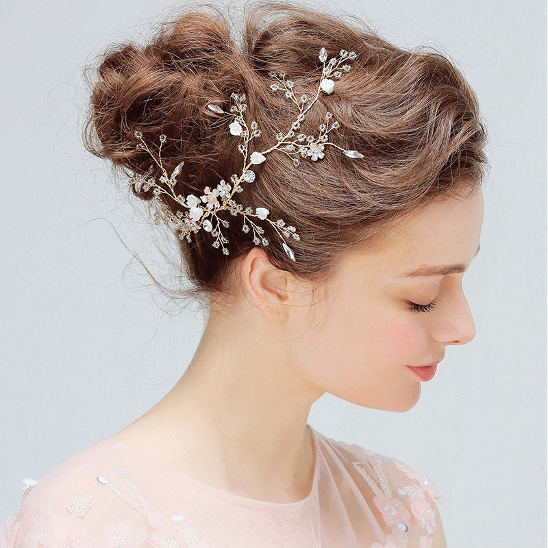 YJ612 bride hair headdress flower crystal beads handmade headwear hairpin wedding wedding accessories accessories side clamp Image