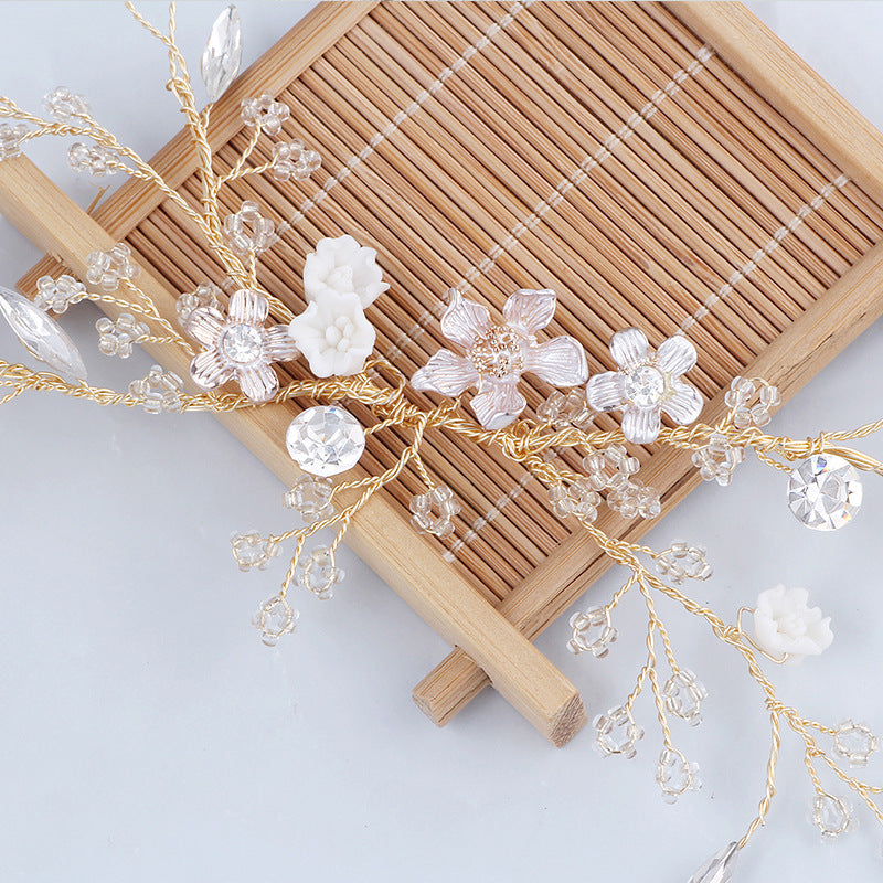 YJ612 bride hair headdress flower crystal beads handmade headwear hairpin wedding wedding accessories accessories side clamp Image