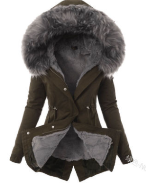 Hooded Drawstring Plush Jacket Women Image