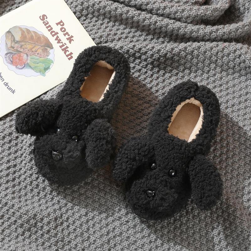 Comwarm Cute Dog Short Plush Slippers For Women 2023 Winter Warm Furry Cotton Shoes Couples Home Indoor Bedroom Cozy Slippers Image