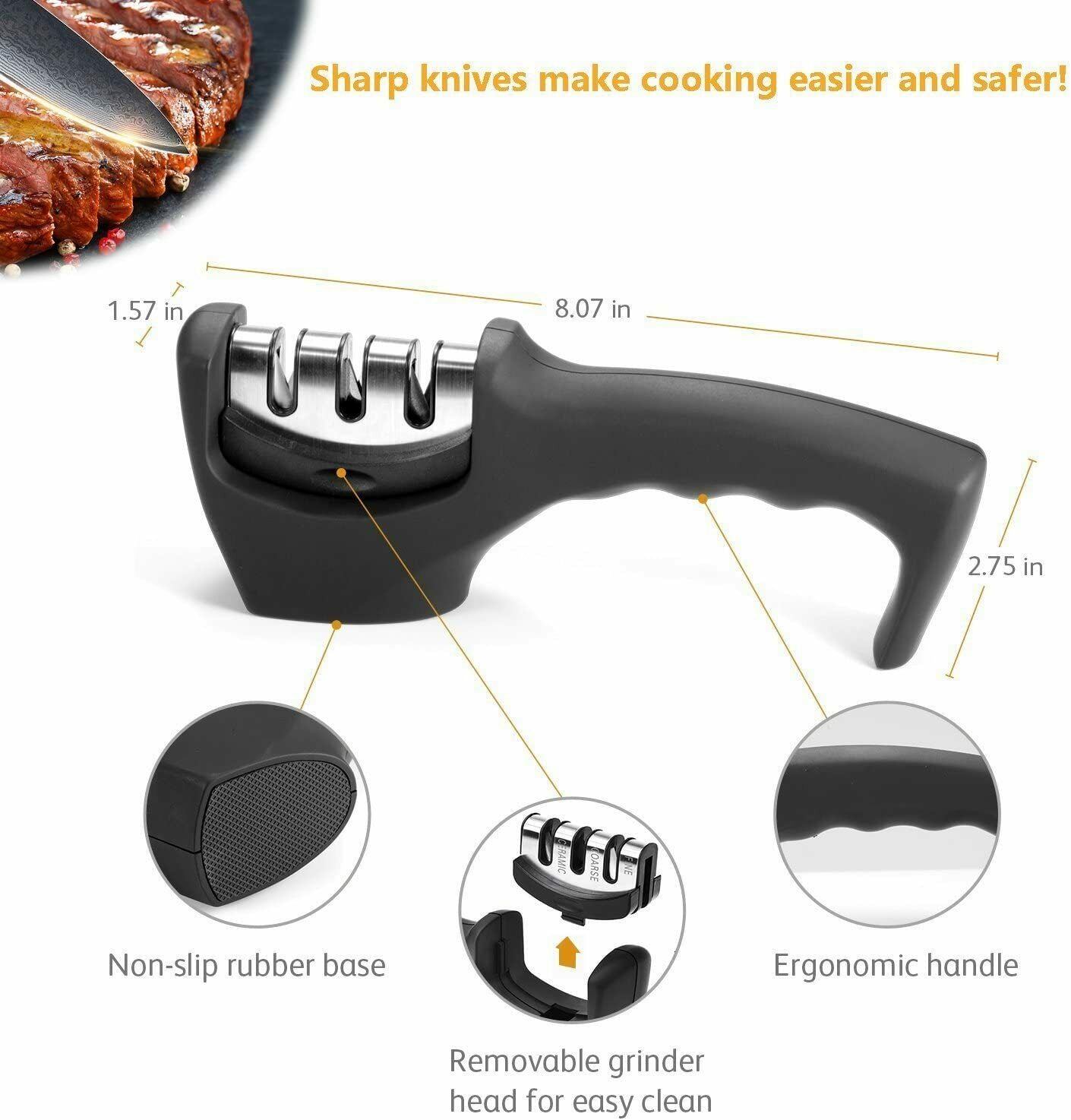 KNIFE SHARPENER Ceramic Tungsten Kitchen Knives Blade Sharpening System Tool USA Image