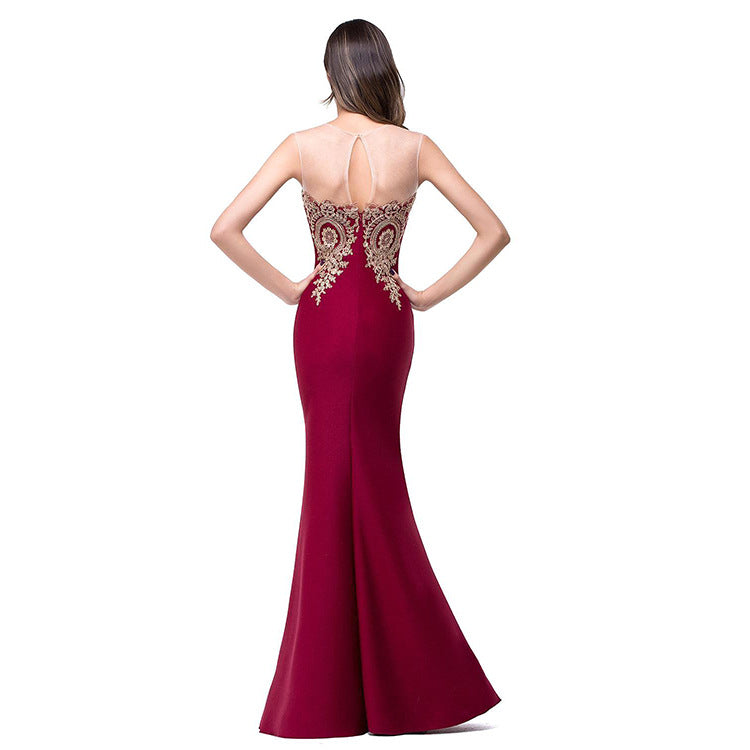 Amazon Europe dress sexy back hollow applique package hip dress fishtail skirt female perspective Image