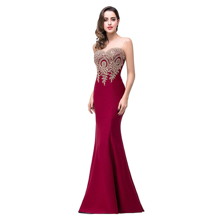 Amazon Europe dress sexy back hollow applique package hip dress fishtail skirt female perspective Image