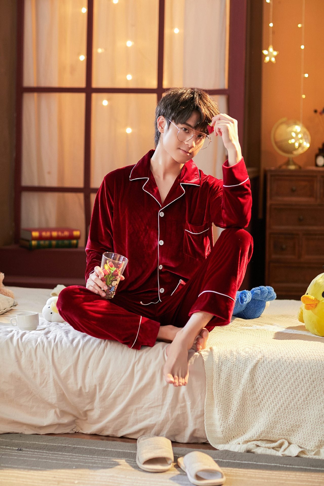 Couple Gold Velvet Long Sleeve Pajamas Image