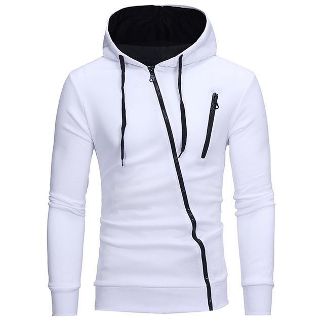 Diagonal Zipper Design Sweater Solid Color Hooded Sweater Men Clothes Image