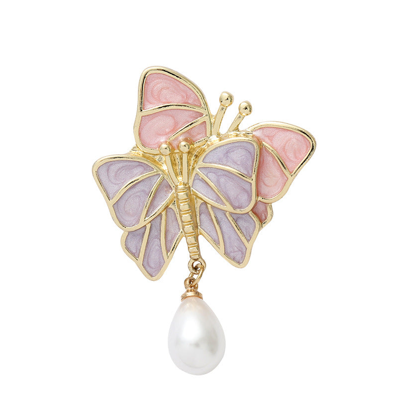 Tender Butterfly Brooch Female Silk Scarf Button Cartoon Enamel Waist Closing Pin Ins Pearl Accessories Image