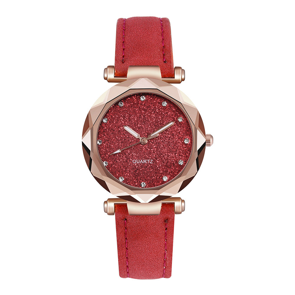 Casual Women Romantic Starry Sky Wrist Watch Leather Rhinestone Designer Ladies Clock Image