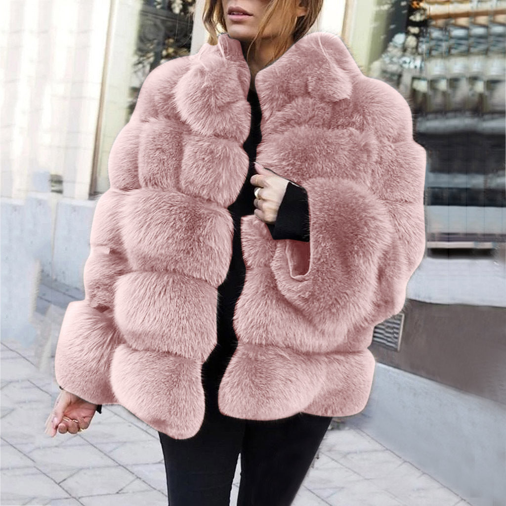 Faux fur stitching women's jacket Image