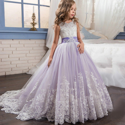 Europe and the United States new children's clothing children's lace wedding dress skirt pettiskirt princess dress flower girl dress girls birthday piano Image