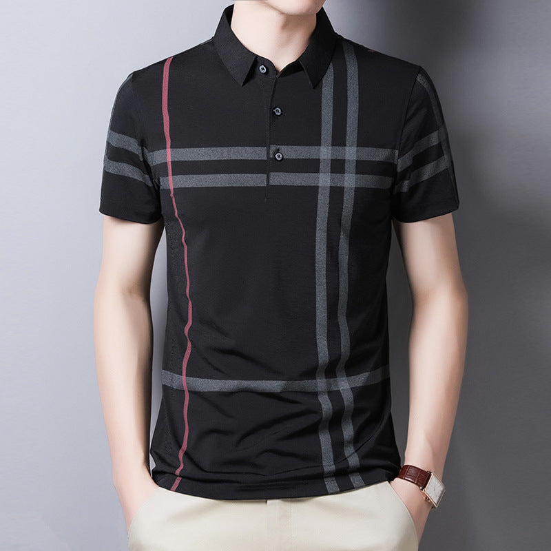 Men Summer Striped Polo Shirt Short Sleeve Slim Fit Polos Fashion Streetwear Tops Image