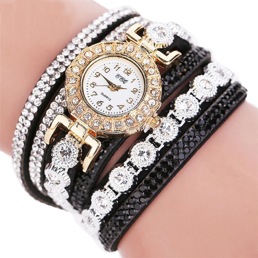 Relogio masculino Women Quartz Women PU Leather Rhinestone Watch Bracelet Watches Image