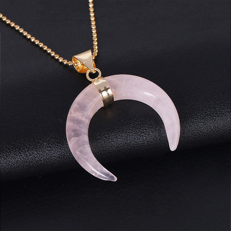 Crystal Semi-precious Stone Moon Pendant Necklace Image