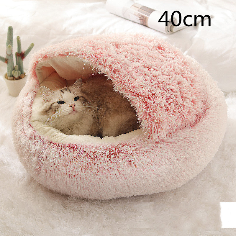 2 In 1 Dog And Cat Bed Pet Winter Bed Round Plush Warm Bed House Soft Long Plush Pets Bed Image