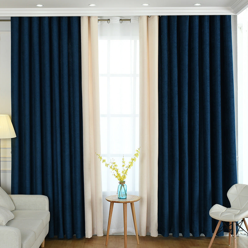 Factory direct stitching simple solid chenille curtain high shading curtain finished living room bedroom curtains