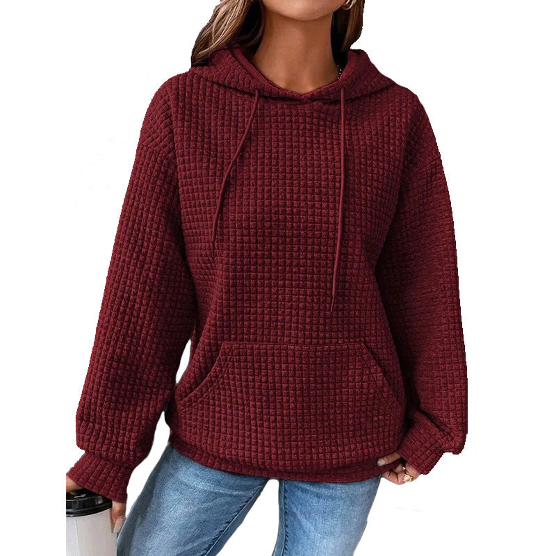 Fashion Waffle Hoodie Sweater Women's Sports Sweatshirt Casual Long Sleeve Tops Womens Clothing Image